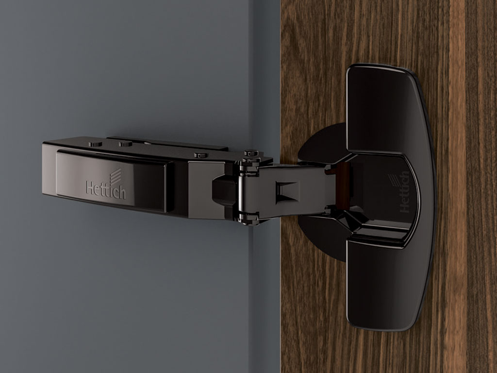 Hettich 110° Black Sensys 8646i Clip On Thin Door Hinge SC Full Overlay C0mm Overlay Black