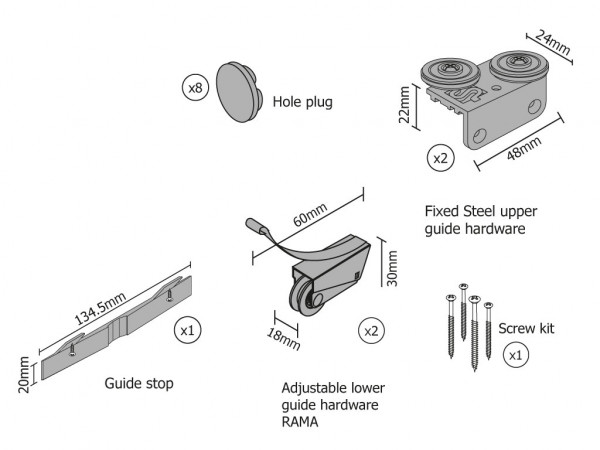 Fixed Steel Upper Guide - Single Door Kit Rama Plus 50kg